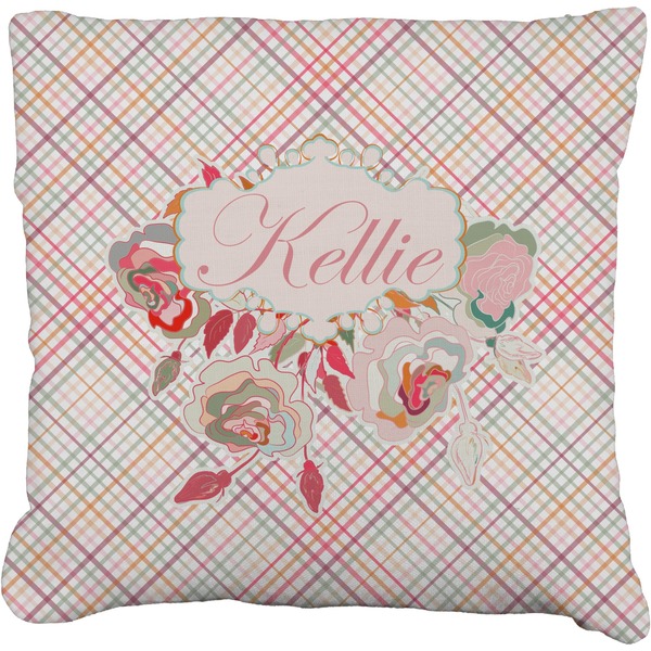 Custom Modern Plaid & Floral Faux-Linen Throw Pillow 20" (Personalized)