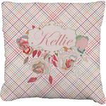Modern Plaid & Floral Faux-Linen Throw Pillow 26" (Personalized)