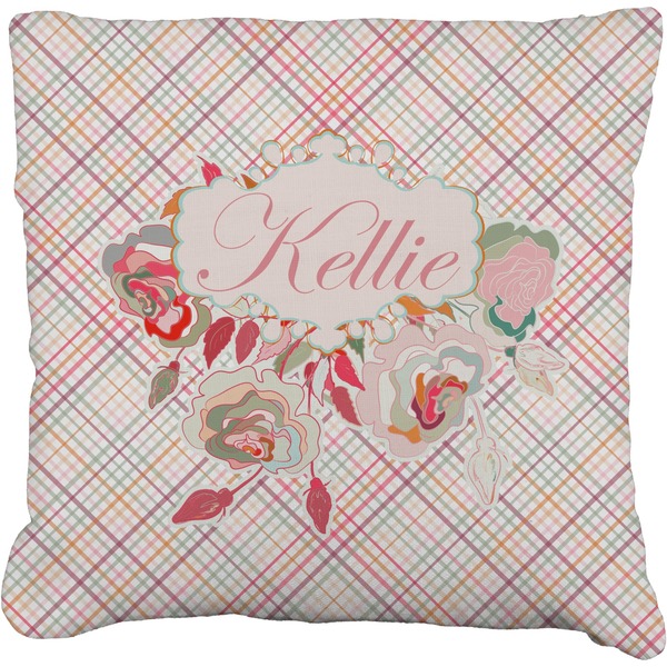 Custom Modern Plaid & Floral Faux-Linen Throw Pillow 26" (Personalized)