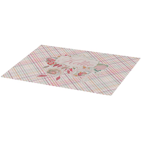Modern Plaid & Floral Burlap Placemat (Angle View)