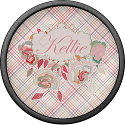 Modern Plaid & Floral Cabinet Knob (Black) (Personalized)