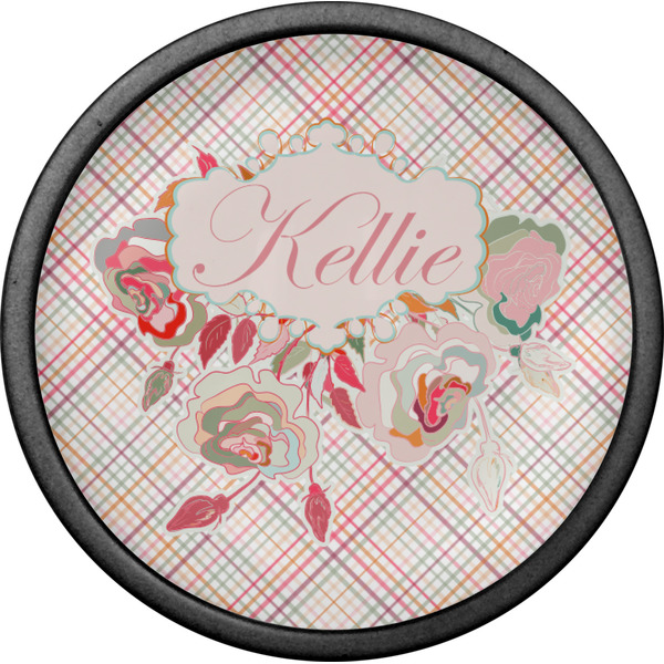 Modern Plaid & Floral Cabinet Knob - Black - Front