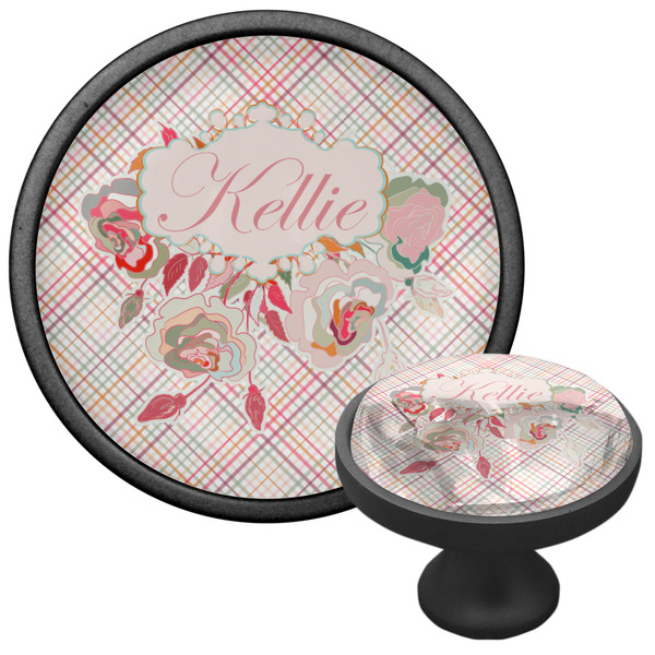 Modern Plaid & Floral Cabinet Knob - Black - Multi Angle