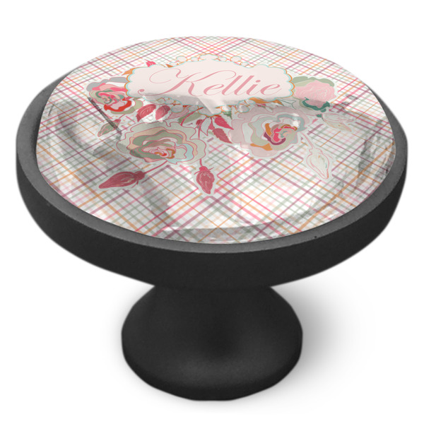 Modern Plaid & Floral Cabinet Knob - Black - Side