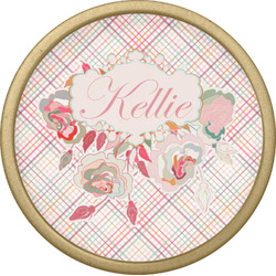 Modern Plaid & Floral Cabinet Knob - Gold (Personalized)