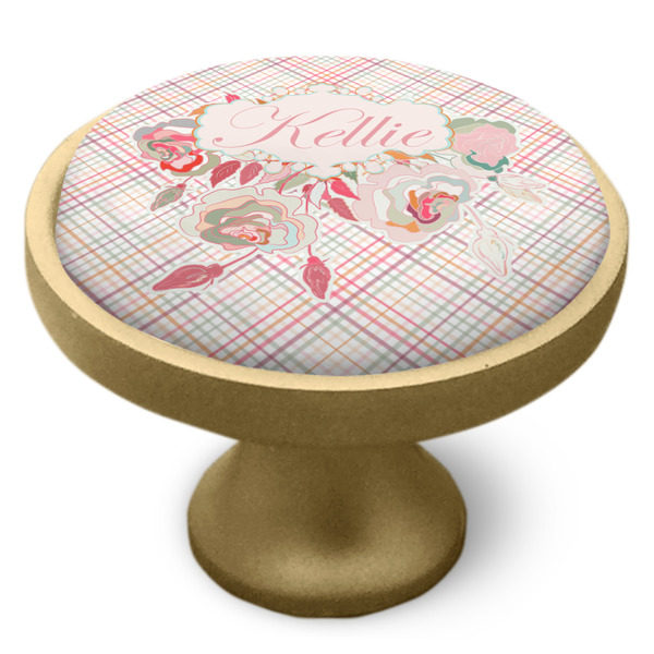 Modern Plaid & Floral Cabinet Knob - Gold - Side