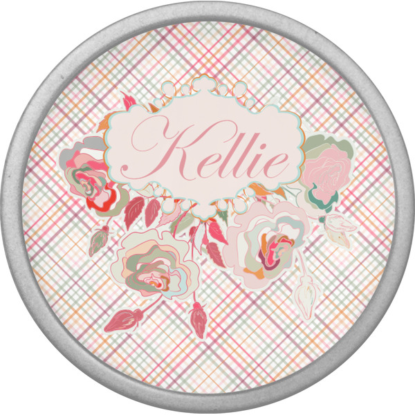 Modern Plaid & Floral Cabinet Knob - Nickel - Front