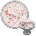Modern Plaid & Floral Cabinet Knob (Silver) (Personalized)