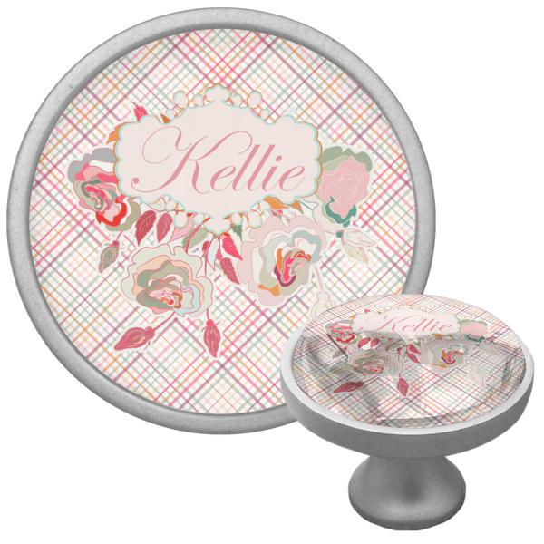Custom Modern Plaid & Floral Cabinet Knob (Silver) (Personalized)