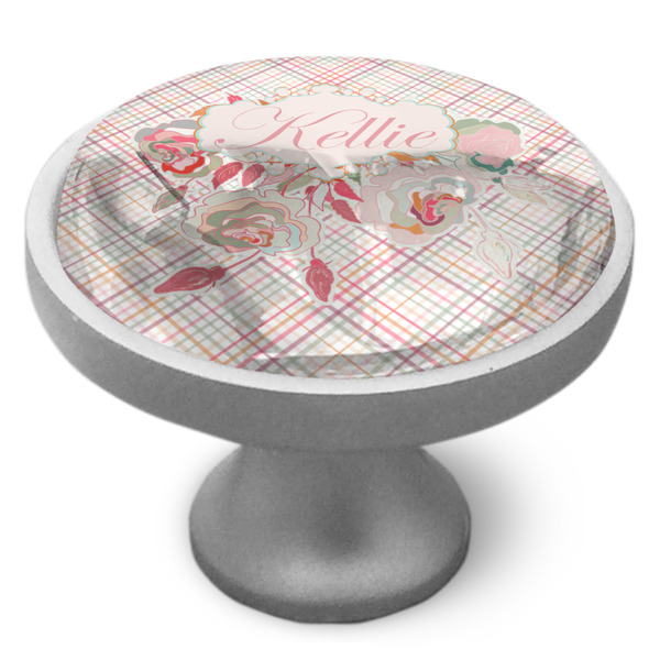 Modern Plaid & Floral Cabinet Knob - Nickel - Side