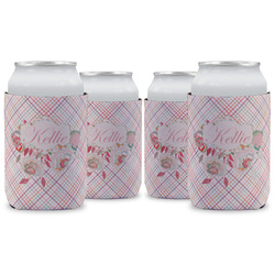 Modern Plaid & Floral Can Cooler (12 oz) - Set of 4 w/ Name or Text