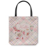 Modern Plaid & Floral Canvas Tote Bag - Small - 13"x13" (Personalized)