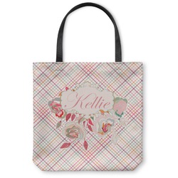 Modern Plaid & Floral Canvas Tote Bag - Small - 13"x13" (Personalized)
