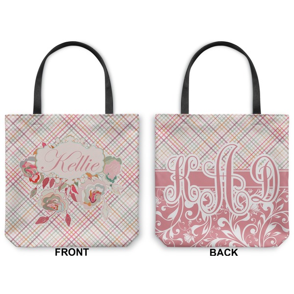 Modern Plaid & Floral Canvas Tote - Front and Back