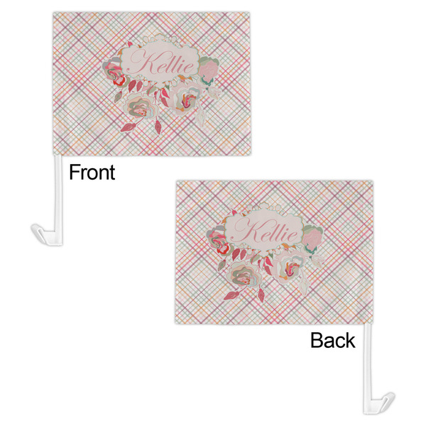 Modern Plaid & Floral Car Flag - 11" x 8" - Front & Back View