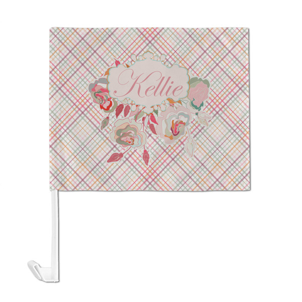 Modern Plaid & Floral Car Flag - Large - FRONT