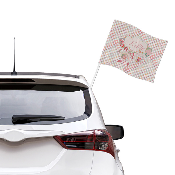 Modern Plaid & Floral Car Flag - Large - LIFESTYLE