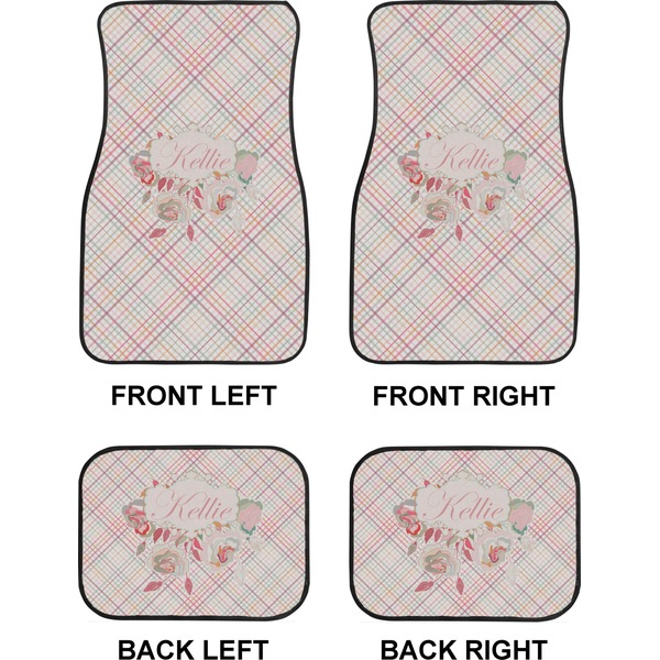 Modern Plaid & Floral Car Floor Mats Set (2F + 2B)