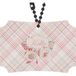 Modern Plaid & Floral Rear View Mirror Ornament (Personalized)