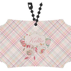 Modern Plaid & Floral Rear View Mirror Ornament (Personalized)