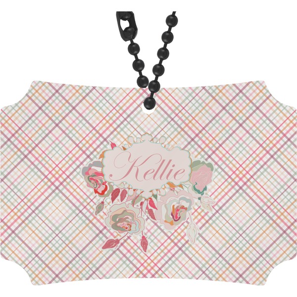 Custom Modern Plaid & Floral Rear View Mirror Ornament (Personalized)