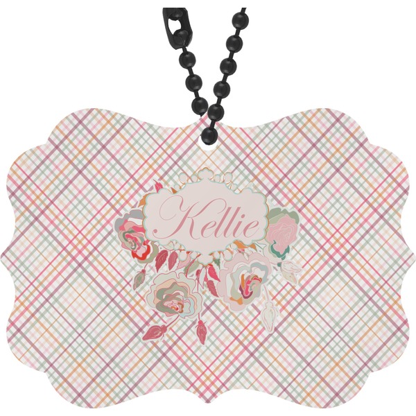 Custom Modern Plaid & Floral Rear View Mirror Charm (Personalized)