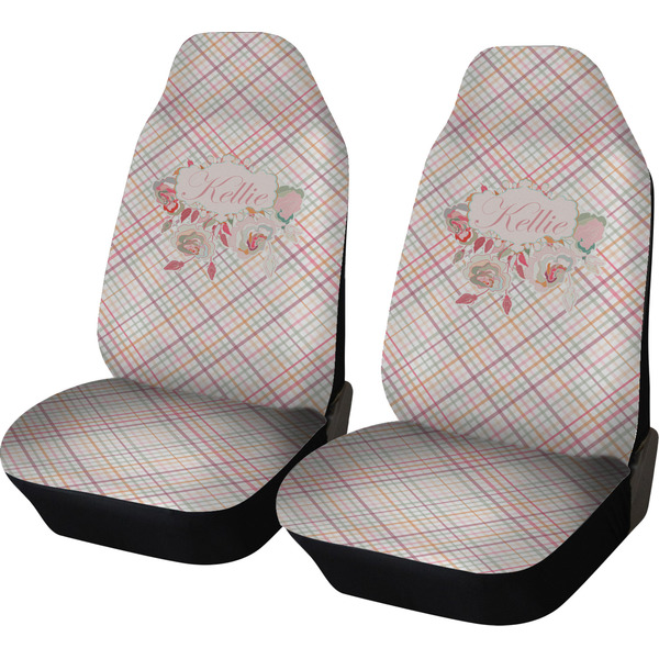 Custom Modern Plaid & Floral Car Seat Covers (Set of Two) (Personalized)