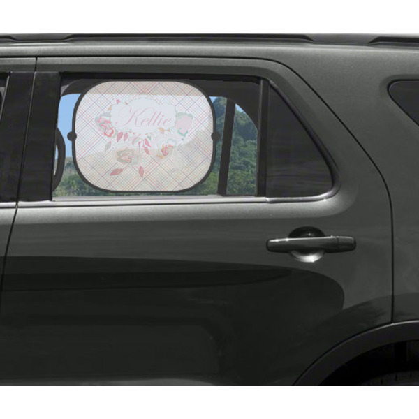Modern Plaid & Floral Car Sun Shade Black - In Car Window
