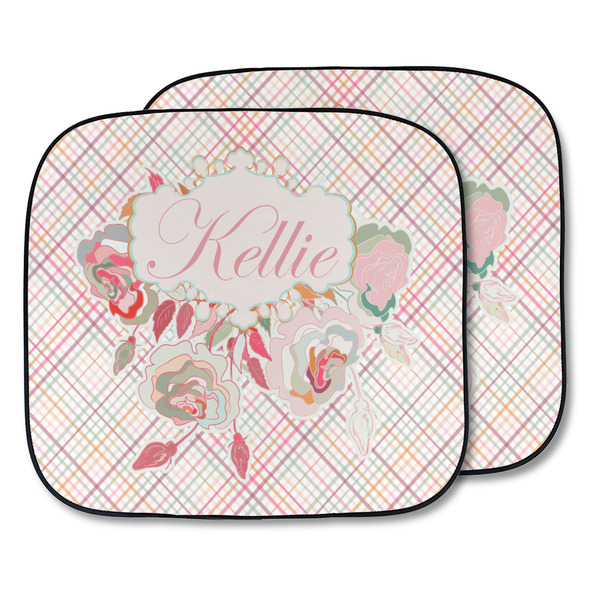 Custom Modern Plaid & Floral Car Sun Shade - Two Piece (Personalized)