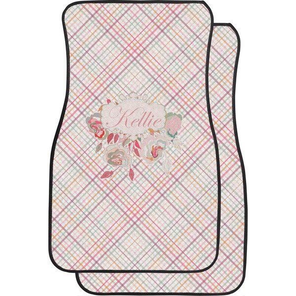 Custom Modern Plaid & Floral Car Floor Mats (Front Seat) (Personalized)