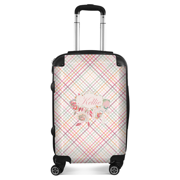 Custom Modern Plaid & Floral Suitcase - 20" Carry On (Personalized)