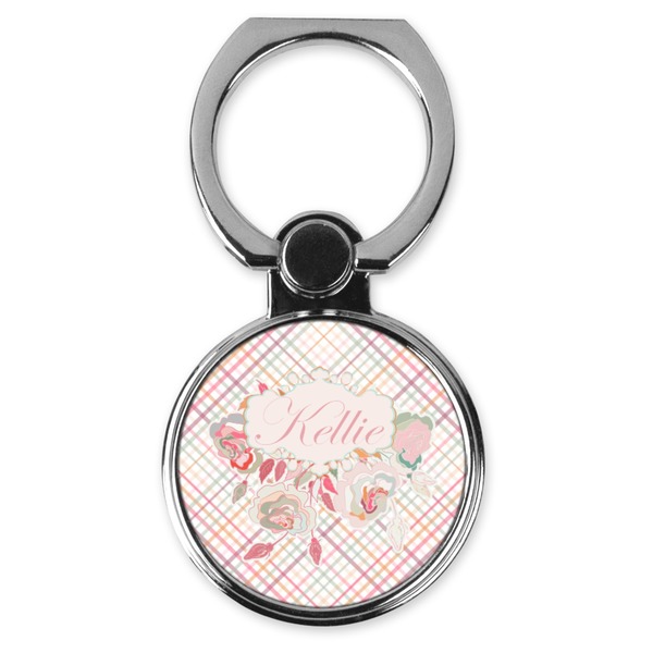 Custom Modern Plaid & Floral Cell Phone Ring Stand & Holder (Personalized)