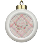 Modern Plaid & Floral Ceramic Ball Ornament (Personalized)