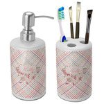 Modern Plaid & Floral Ceramic Bathroom Accessories Set (Personalized)