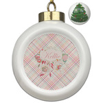 Modern Plaid & Floral Ceramic Ball Ornament - Christmas Tree (Personalized)