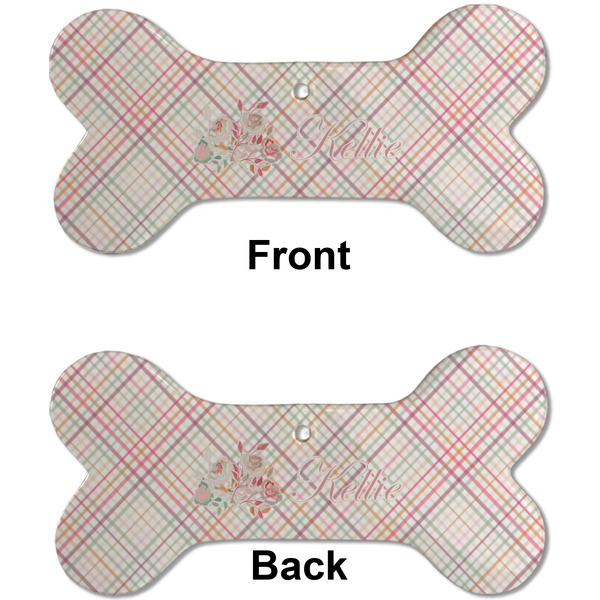 Modern Plaid & Floral Ceramic Flat Ornament - Bone Front & Back (APPROVAL)