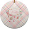 Modern Plaid & Floral Round Ceramic Ornament w/ Name or Text