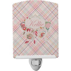 Modern Plaid & Floral Ceramic Night Light (Personalized)