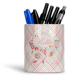 Modern Plaid & Floral Ceramic Pen Holder