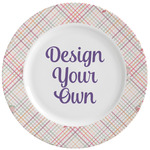 Modern Plaid & Floral Ceramic Dinner Plates (Set of 4) (Personalized)