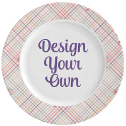 Modern Plaid & Floral Ceramic Dinner Plates (Set of 4) (Personalized)