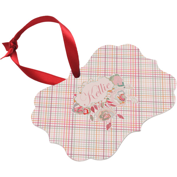 Modern Plaid & Floral Christmas Ornament