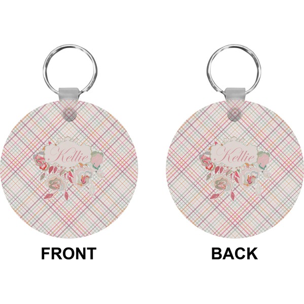 Modern Plaid & Floral Circle Keychain (Front + Back)