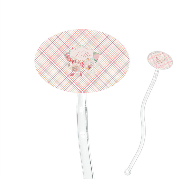 Custom Modern Plaid & Floral 7" Oval Plastic Stir Sticks - Clear (Personalized)