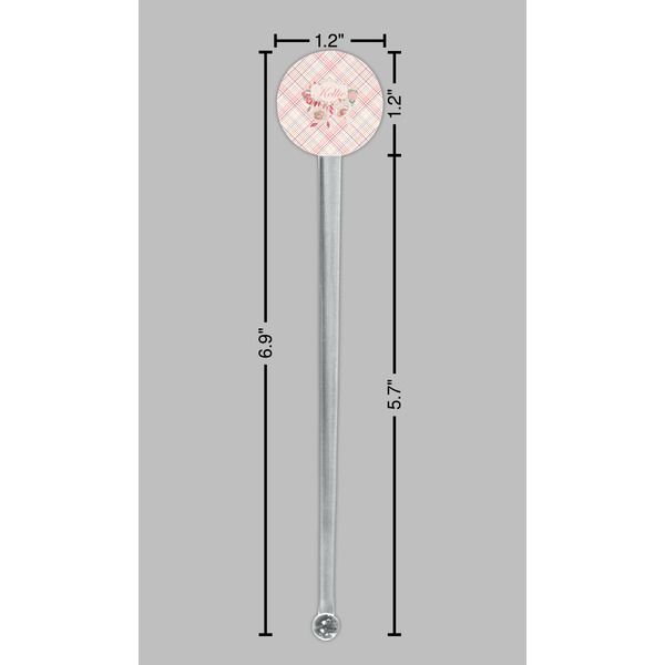 Modern Plaid & Floral Clear Plastic 7" Stir Stick - Round - Dimensions