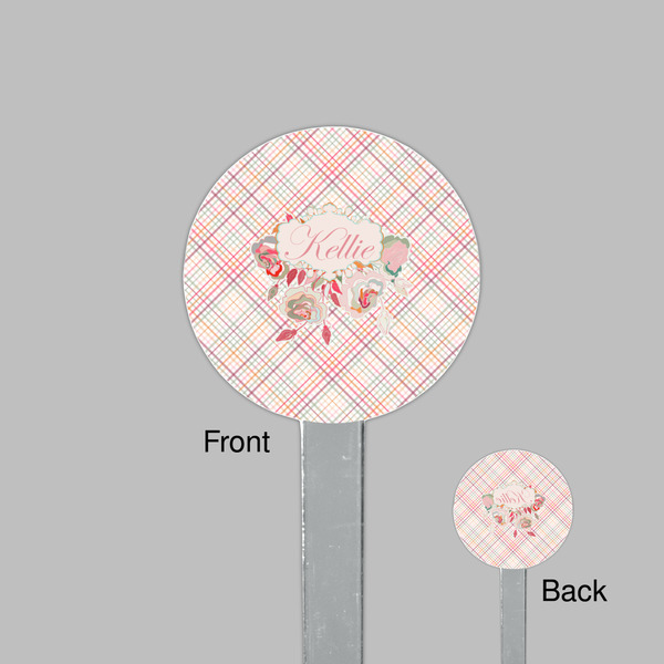 Modern Plaid & Floral Clear Plastic 7" Stir Stick - Round - Front & Back
