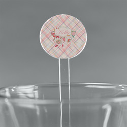 Modern Plaid & Floral 7" Round Plastic Stir Sticks - Clear (Personalized)