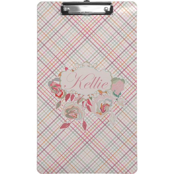 Custom Modern Plaid & Floral Clipboard (Legal Size) (Personalized)