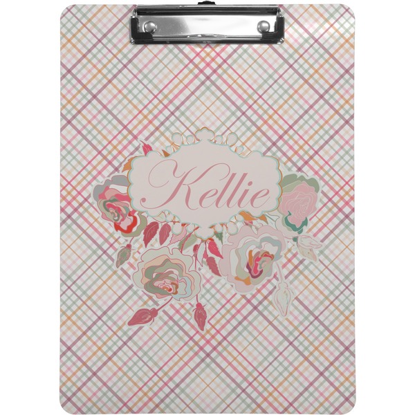 Custom Modern Plaid & Floral Clipboard (Letter Size) (Personalized)