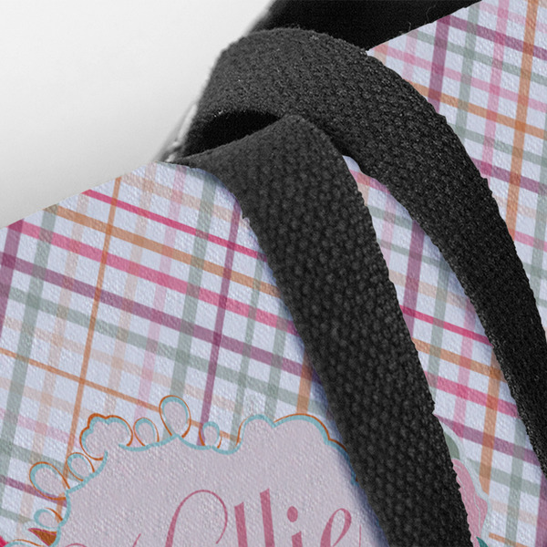 Modern Plaid & Floral Closeup of Tote w/Black Handles